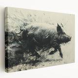 Side view of a stretched canvas wall art featuring a playful pig design, showcasing vibrant colors and intricate details, perfect for animal lovers' decor.