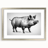 Framed wall art collection featuring a whimsical pig design with a silver mat and frame, perfect for animal lovers' home decor, set against a neutral background.