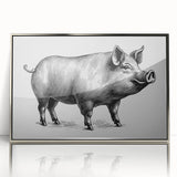 Framed wall art featuring a whimsical pig design with intricate details, set against a silver background, perfect for animal lovers and home decor enthusiasts.