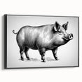 Framed canvas wall art showcasing a whimsical pig design in vibrant colors, set against a black background, perfect for animal lovers and playful decor.