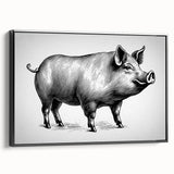 Framed canvas wall art showcasing a whimsical pig design in vibrant colors, set against a black background, perfect for animal lovers and playful decor.