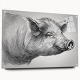 Side view of an acrylic glass wall art piece showcasing a colorful pig design from the 'A Wild Life' collection, elegantly mounted with pins for display.