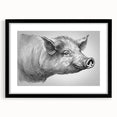 Framed wall art showcasing a whimsical pig design from the “Animals: A Wild Life” collection, featuring a sleek black frame and mat, ideal for animal lovers’ decor.