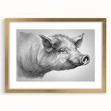 Stylish wall art featuring a whimsical pig design from the "Animals: A Wild Life" collection, framed in gold with a mat for an elegant presentation. Perfect for animal lovers and modern decor enthusiasts.