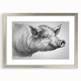 Framed wall art featuring a whimsical pig design in a silver frame with matting, perfect for adding a playful touch to home decor. Ideal for animal lovers and unique art enthusiasts.