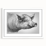 Framed wall art featuring a whimsical pig design in a white mat, showcasing vibrant colors and intricate details, perfect for animal lovers' decor.