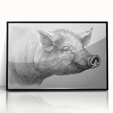 Framed wall art showcasing a whimsical pig design from the "Animals A Wild Life" collection, featuring a sleek black frame and vibrant colors, perfect for animal lovers and home decor enthusiasts.