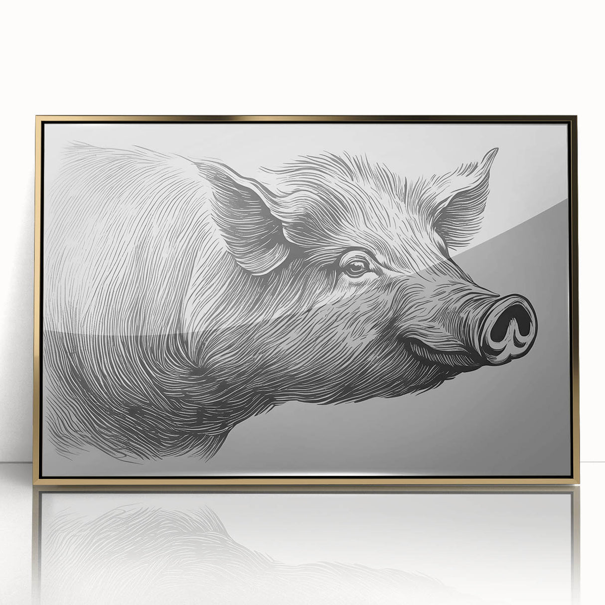 Framed wall art featuring a vibrant pig design in a wild life theme, set against a gold-acrylic background, perfect for animal lovers and modern decor enthusiasts.