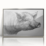 Framed wall art featuring a playful pig design from the Animals A Wild Life collection, showcasing vibrant colors and an acrylic finish against a sleek silver frame, perfect for adding a whimsical touch to home decor.