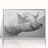 Framed wall art featuring a whimsical pig design in vibrant colors, presented in a sleek white frame, perfect for adding a playful touch to home decor. This unique piece is part of a collection that celebrates wildlife and animal themes, ideal for animal lovers and art enthusiasts alike.