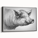 Framed wall art featuring a whimsical pig design in a vibrant, colorful style. The artwork is set against a sleek black frame, perfect for modern decor.