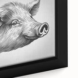 Close-up of a framed wall art piece showcasing a whimsical pig design, featuring vibrant colors and intricate details, perfect for animal lovers and home decor enthusiasts.
