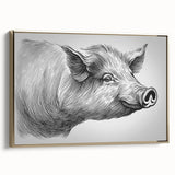 Framed wall art featuring a whimsical pig design in a vibrant color palette, set against a gold background, perfect for animal lovers and modern decor enthusiasts.