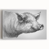 Front view of a stretched canvas wall art featuring a vibrant pig design, showcasing intricate details and bold colors, perfect for animal lovers' decor.