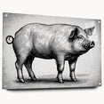 Side view of a pig-themed acrylic wall art piece from the "Animals A Wild Life" collection, showcasing vibrant colors and intricate design details, mounted with pins for display.