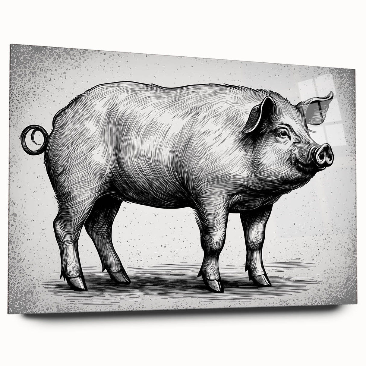Side view of a vibrant pig-themed wall art piece featuring a colorful acrylic glass finish, perfect for adding a playful touch to any modern decor.