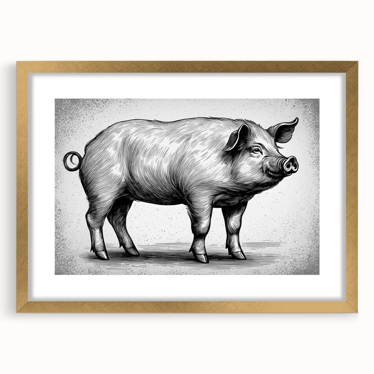 Framed wall art featuring a whimsical pig design from the Animals A Wild Life collection, showcased with a gold frame and mat, perfect for adding charm to home decor.