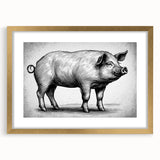 Framed wall art featuring a whimsical pig design from the Animals A Wild Life collection, showcased with a gold frame and mat, perfect for adding charm to home decor.