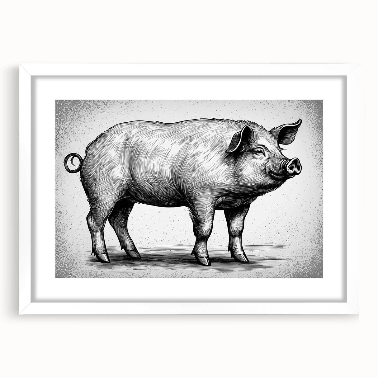 Framed wall art piece featuring a whimsical pig design from the "Animals A Wild Life" collection, showcasing vibrant colors and a white mat for an elegant presentation.
