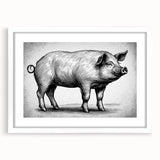Framed wall art piece featuring a whimsical pig design from the "Animals A Wild Life" collection, showcasing vibrant colors and a white mat for an elegant presentation.