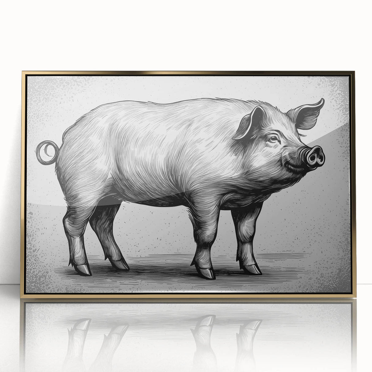 Framed acrylic wall art featuring a vibrant pig design from the "Animals A Wild Life" collection, set against a gold background, showcasing intricate details and lively colors. Ideal for animal lovers and modern decor enthusiasts.