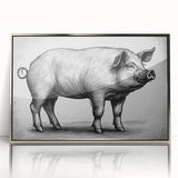 Framed wall art featuring a whimsical pig design in a silver acrylic frame, showcasing vibrant colors and intricate details, perfect for animal lovers and home decor enthusiasts.