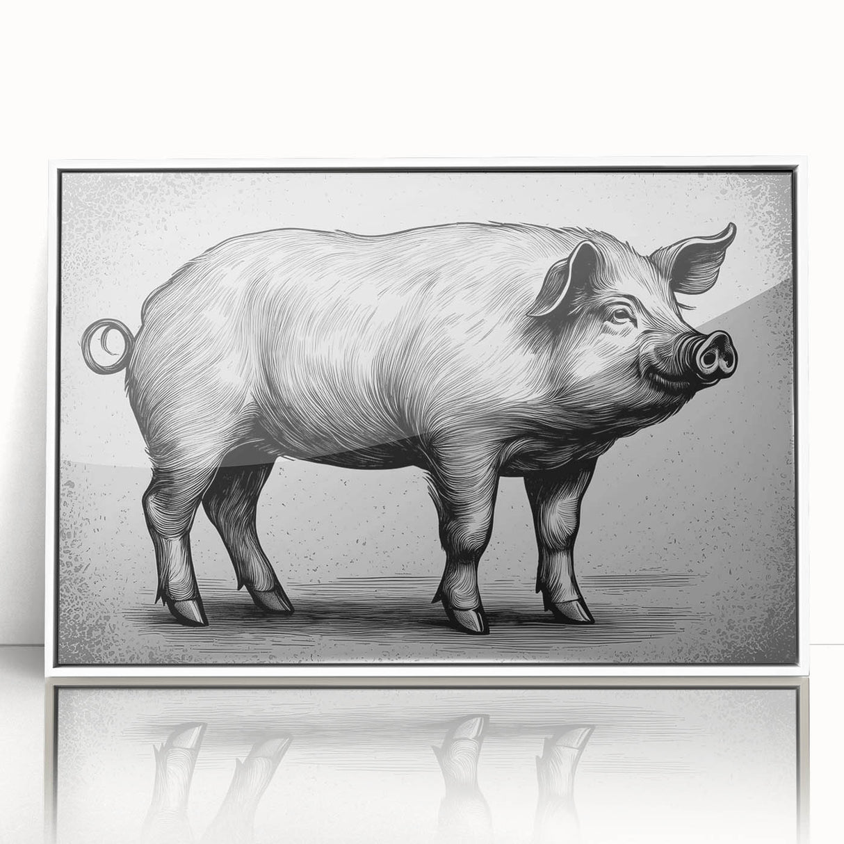 Framed wall art featuring a vibrant pig design from the "Animals A Wild Life" collection, presented in an elegant white frame, perfect for animal lovers and home decor enthusiasts.