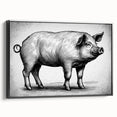 Framed wall art showcasing a whimsical pig design in vibrant colors, set against a black background, perfect for animal lovers and home decor enthusiasts. This unique canvas adds a playful touch to any space, highlighting intricate details of the pig's features and playful expression. Ideal for modern interiors and art collectors.