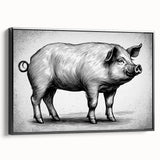 Framed wall art showcasing a whimsical pig design in vibrant colors, set against a black background, perfect for animal lovers and home decor enthusiasts. This unique canvas adds a playful touch to any space, highlighting intricate details of the pig's features and playful expression. Ideal for modern interiors and art collectors.