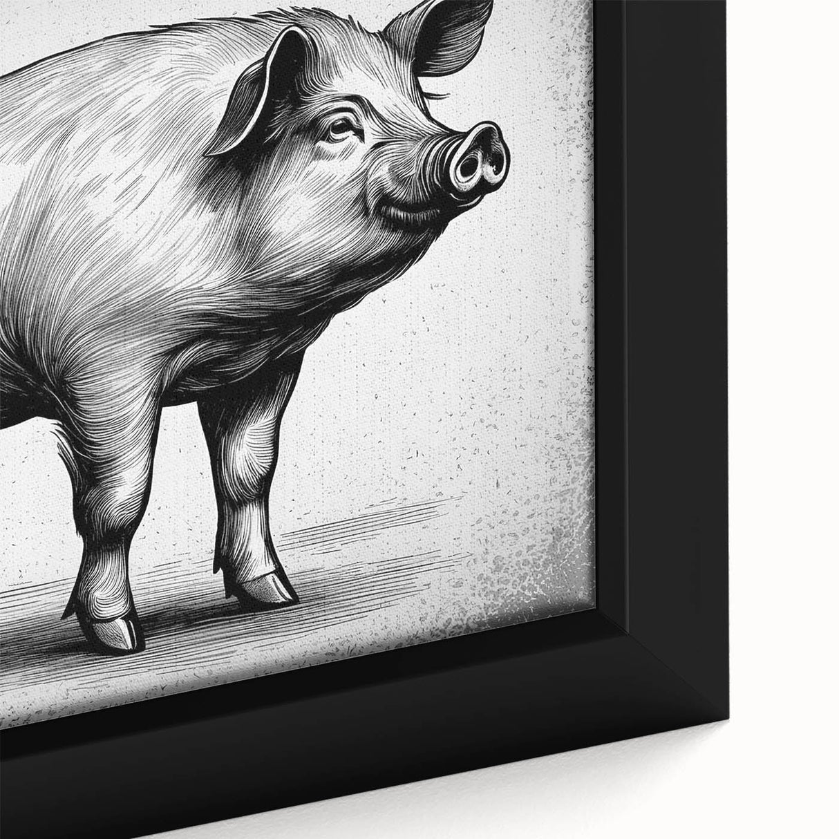 Close-up of a framed canvas wall art piece depicting a stylized pig design, showcasing vibrant colors and intricate details, perfect for animal lovers and modern decor.