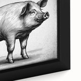 Close-up of a framed canvas wall art piece depicting a stylized pig design, showcasing vibrant colors and intricate details, perfect for animal lovers and modern decor.