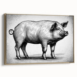 Framed canvas wall art showcasing a whimsical pig design set against a gold background, perfect for animal lovers and modern home decor.