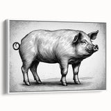 Framed canvas wall art featuring a side view of a whimsical pig design against a white background, perfect for animal lovers and home decor enthusiasts.