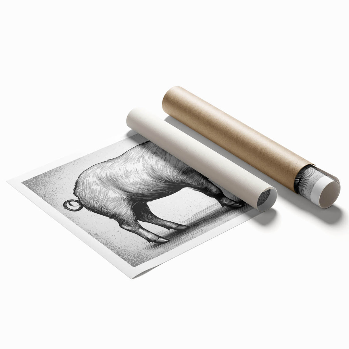 Colorful wall art print featuring a whimsical pig design against a vibrant background, ideal for animal lovers and home decor enthusiasts, rolled and ready for framing.