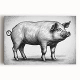 Front view of a stretched canvas wall art depicting a whimsical pig design, showcasing vibrant colors and playful details, perfect for animal lovers and home decor enthusiasts.