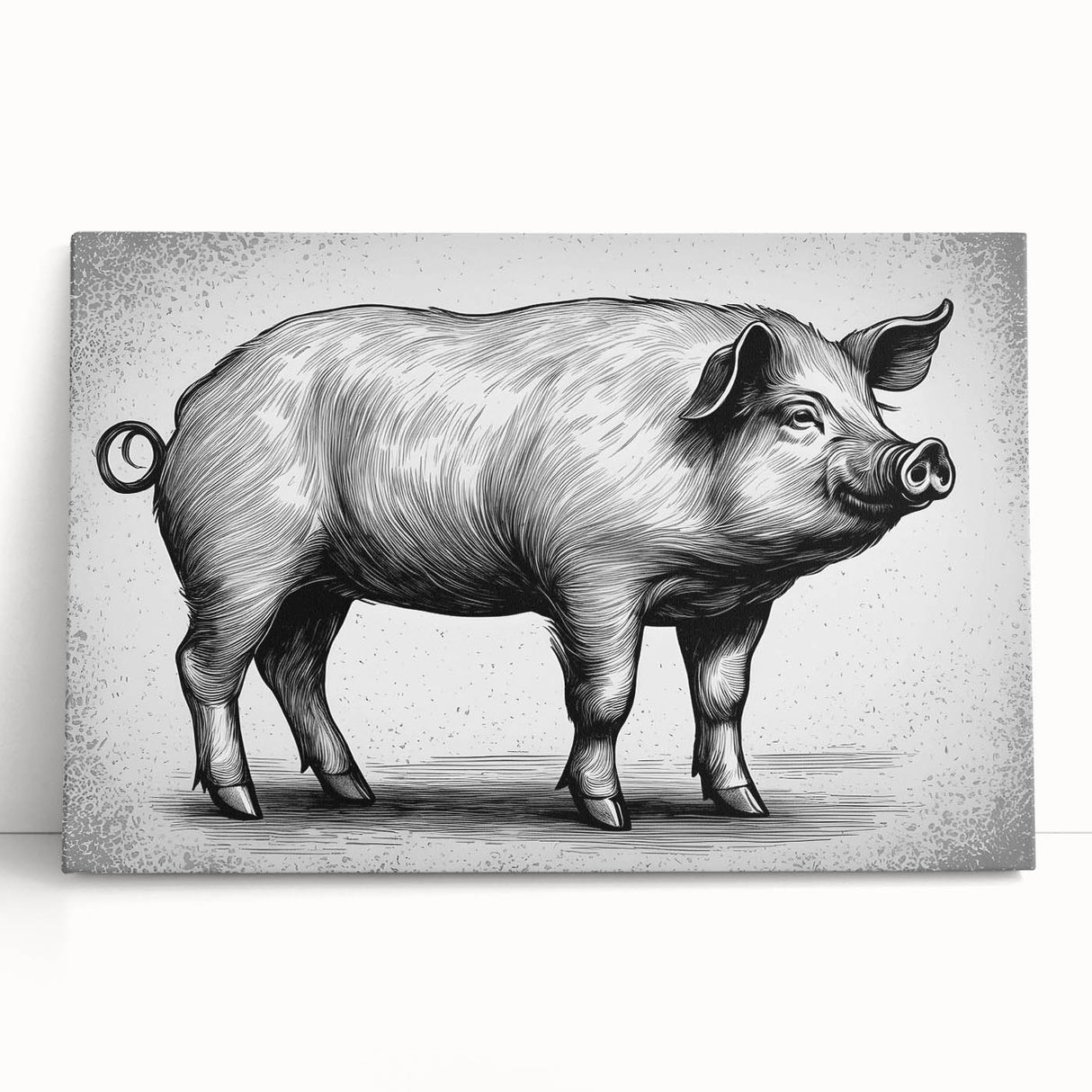 Whimsical pig wall art design on stretched canvas, showcasing vibrant colors and playful details, perfect for adding charm to home decor. Ideal for animal lovers.