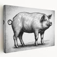 Stretched canvas wall art depicting a whimsical pig design in vibrant colors, showcasing its playful character and detailed features, ideal for animal lovers and home decor.