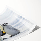 Charming penguin design wall art print featuring vibrant colors and playful imagery, rolled securely in a protective tube for easy display and shipping.