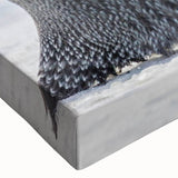 Close-up of a vibrant penguin design wall art on stretched canvas, showcasing intricate details and rich colors, ideal for wildlife enthusiasts and modern decor.