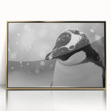 Framed wall art featuring a penguin design from the "Animals - A Wild Life" collection, showcasing vibrant colors and a sleek gold frame, perfect for animal lovers.