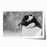 Colorful penguin wall art print showcasing a whimsical design of penguins in a snowy landscape, ideal for adding a fun touch to home decor.