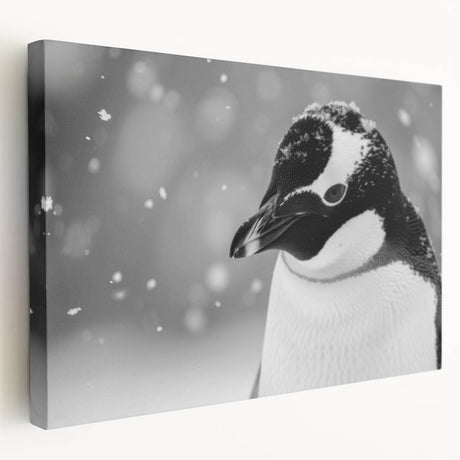 Side view of a stretched canvas wall art featuring a penguin design from the Animals A Wild Life collection, showcasing vibrant colors and intricate details ideal for animal lovers.
