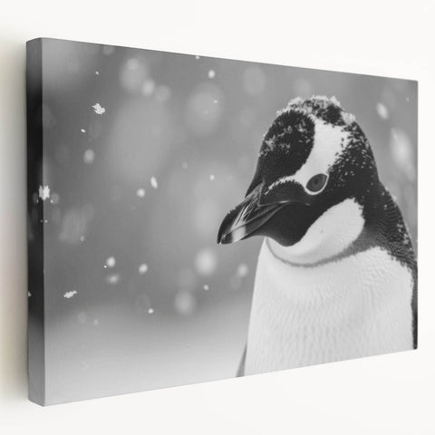 Side view of a stretched canvas wall art featuring a penguin design from the Animals A Wild Life collection, showcasing vibrant colors and intricate details ideal for animal lovers.