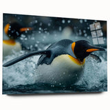 Side view of a sleek acrylic glass wall art piece showcasing a whimsical penguin design, perfect for adding a playful touch to home decor.