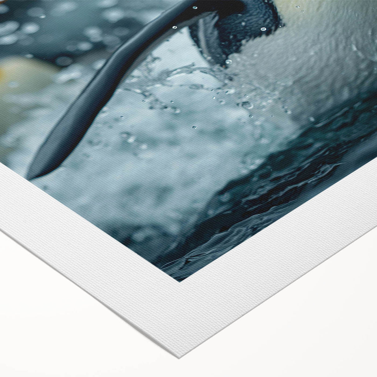 Rolled canvas wall art depicting a vibrant penguin design, showcasing intricate details and bold colors, perfect for enhancing modern decor and wildlife-themed spaces.
