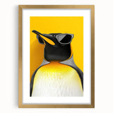 Framed wall art featuring a penguin design from the "Animals of the Wild" collection, showcasing a gold mat and elegant frame, perfect for animal lovers' decor.