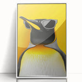 Framed wall art featuring a playful penguin design in a white border, showcasing vibrant colors and intricate details, perfect for children's rooms or animal lovers.