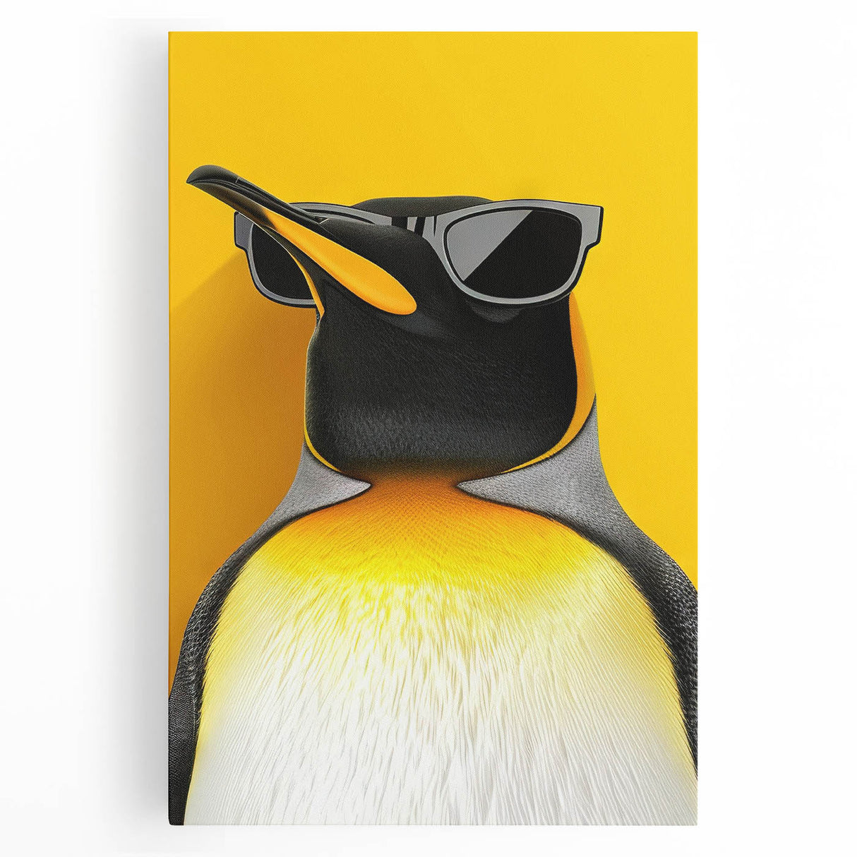 Stretched canvas wall art featuring a vibrant penguin design, showcasing intricate details and colors, perfect for animal lovers and modern decor enthusiasts.