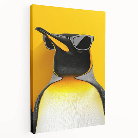 Stretched canvas wall art showcasing a vibrant penguin design, featuring bold colors and intricate details, perfect for animal lovers and modern decor.