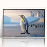 Framed acrylic wall art featuring a stylish penguin design, set against a silver background, perfect for adding a modern touch to home decor. Ideal for animal lovers.